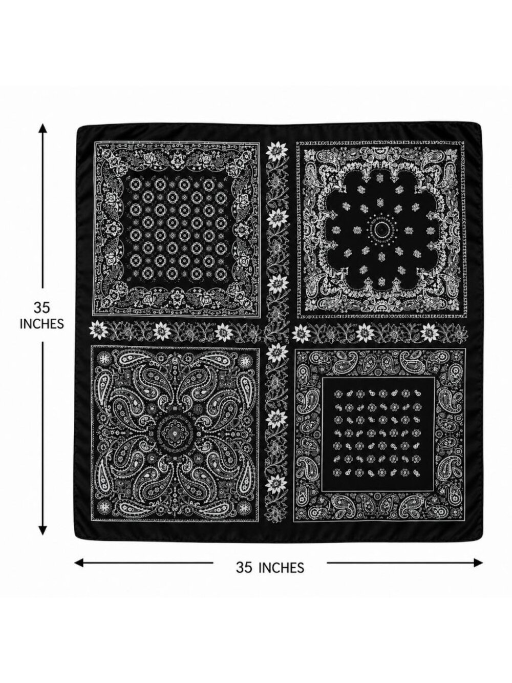 Black White Paisley Bandana Scarf 35x35 Square Satin Feel Head Hair Neck Wrap